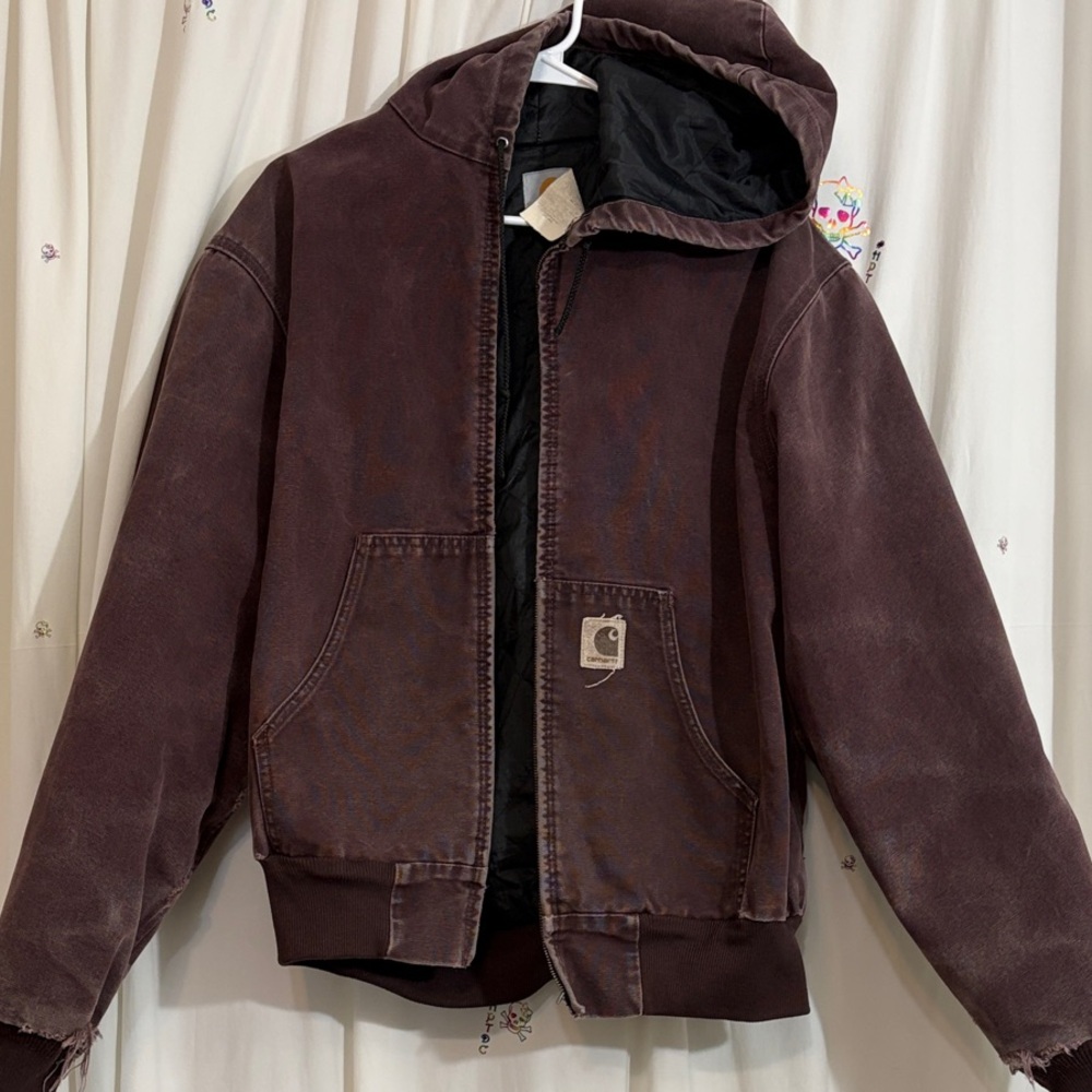 Carhartt Men's Dark Brown Hooded Bomber Jacket LARGE